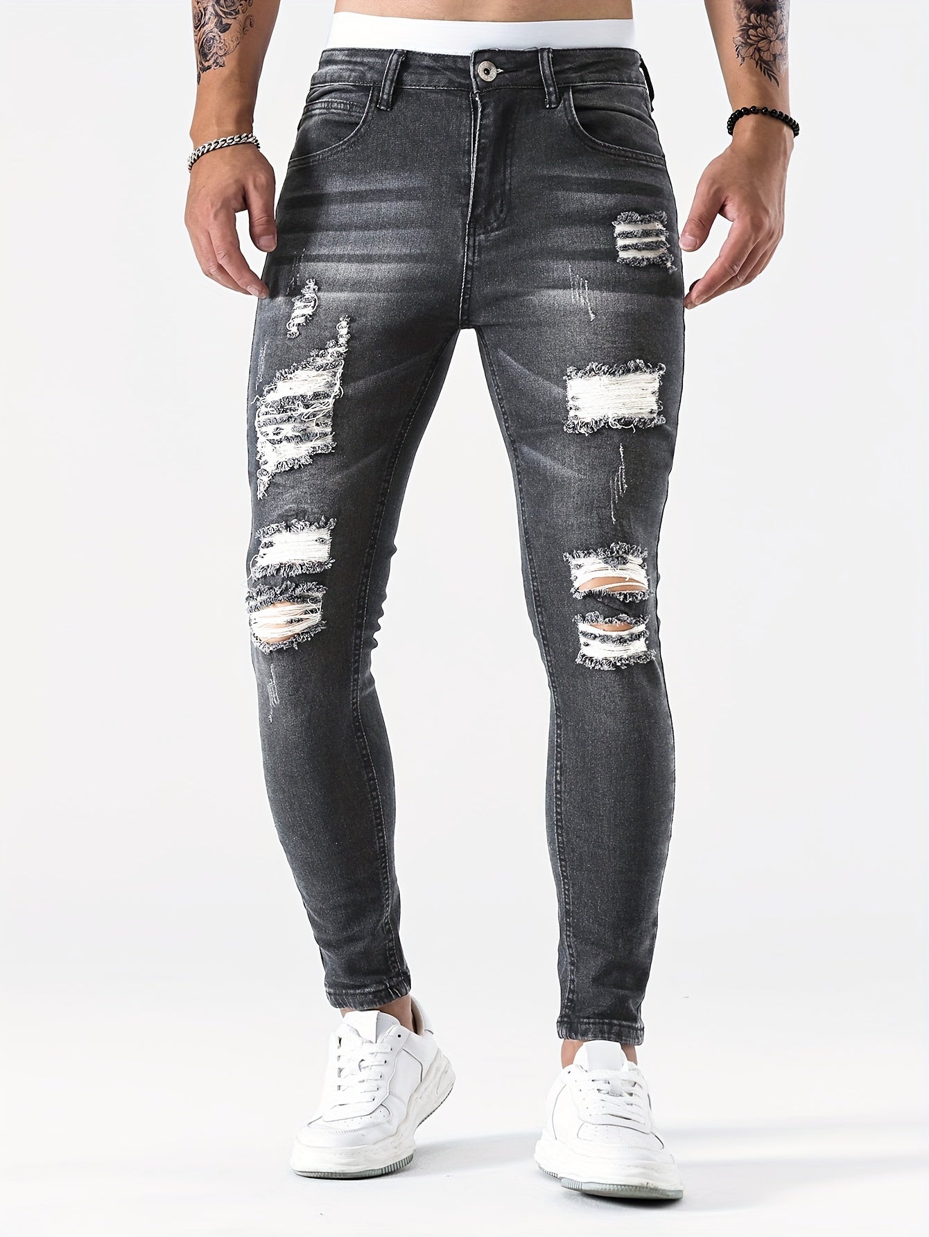 European and American Stretch Ripped Skinny Jeans