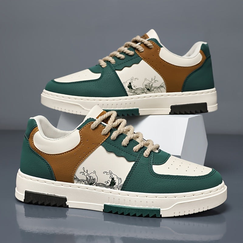 Men'S Retro Casual Sneakers: Comfortable And Grippy Lace-Up Slip-Ons for Outdoor Activities - Suitable for Men'S Spring/Summer/Fall/Winter Seasons - Perfect for Daily Casual Wear, Outdoor Adventures, And Sports - Low Top Design - PU Upper, Fabric Liner, P