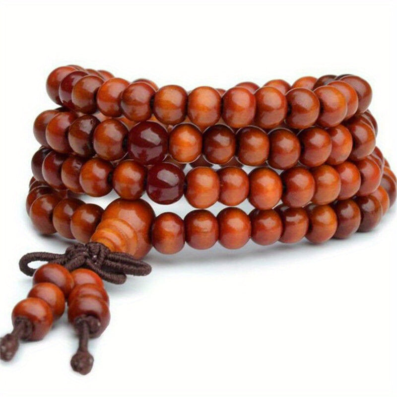 1/2pcs 108 Beads 8mm/0.31'' Natural Sandalwood Character Wood Prayer Beaded Knot Black Ebony Bracelets Bangles for Men Wooden Jewelry