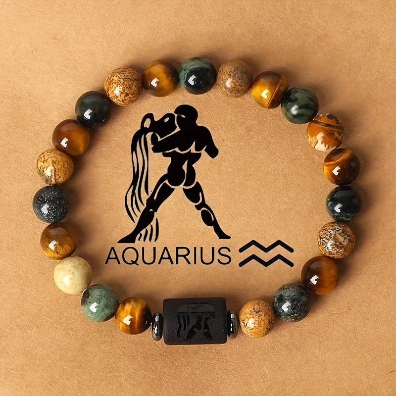 Stylish Zodiac Sign Natural Stone Beaded Bracelets for Men & Women - Unique Prayer & Blessing Accessory, Ideal Birthday Gift for Couples & Friends