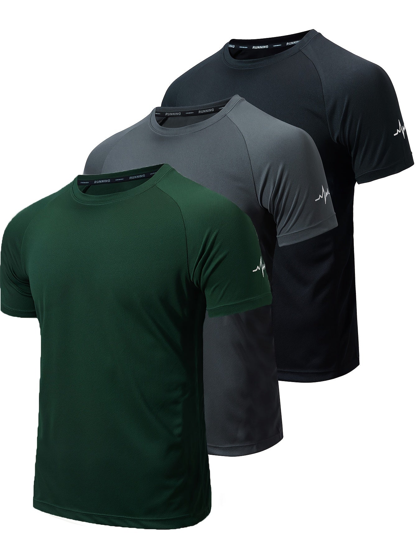 3pcs Men's Athletic Compression T-Shirts - Moisture-Wicking, Breathable Mesh Workout Shirts, Short Sleeve, Round Neck - Black, White, Camo Pattern - Perfect for Gym, Running & Training, Gym Wear | Round Neck Tee | Nontransparent Fabric, Workout Accessorie