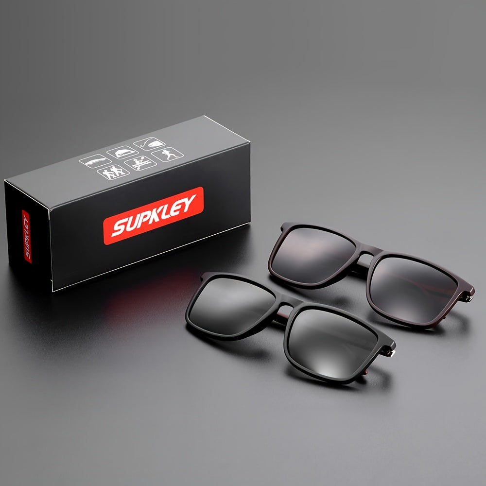 SUPKLEY Men'S Lightweight Polarized Sports Sunglasses - Square Frame, Blue Lenses, Includes Cleaning Cloth & Original Box for Outdoor Activities, Fishing, Hiking, Casual Wear, Hiking Eyewear, Modern Eyewear, Durable Eyewear