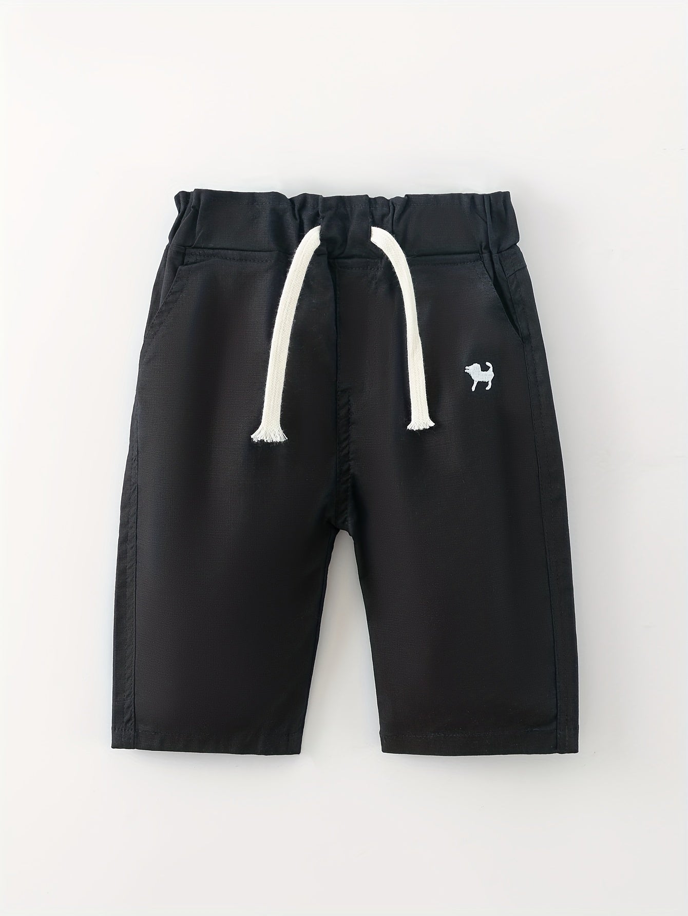 Boys' Summer Beach Shorts with Cartoon Embroidery - Lightweight Breathable Regular Fit Casual Swim Trunks, Non-Stretch Fabric for Poolside & Outdoor Play, Cute Shorts, Playful Design, Comfortable Fit, Perfect for Outdoor, for Outdoor, Outdoor Wear, Boys'