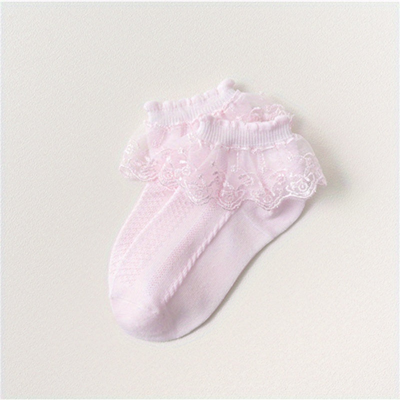 Pair of Youngsters's Lace Socks, Girls' Mesh Princess Short Socks for Spring/Autumn/Summer, Youngsters White Dance Socks