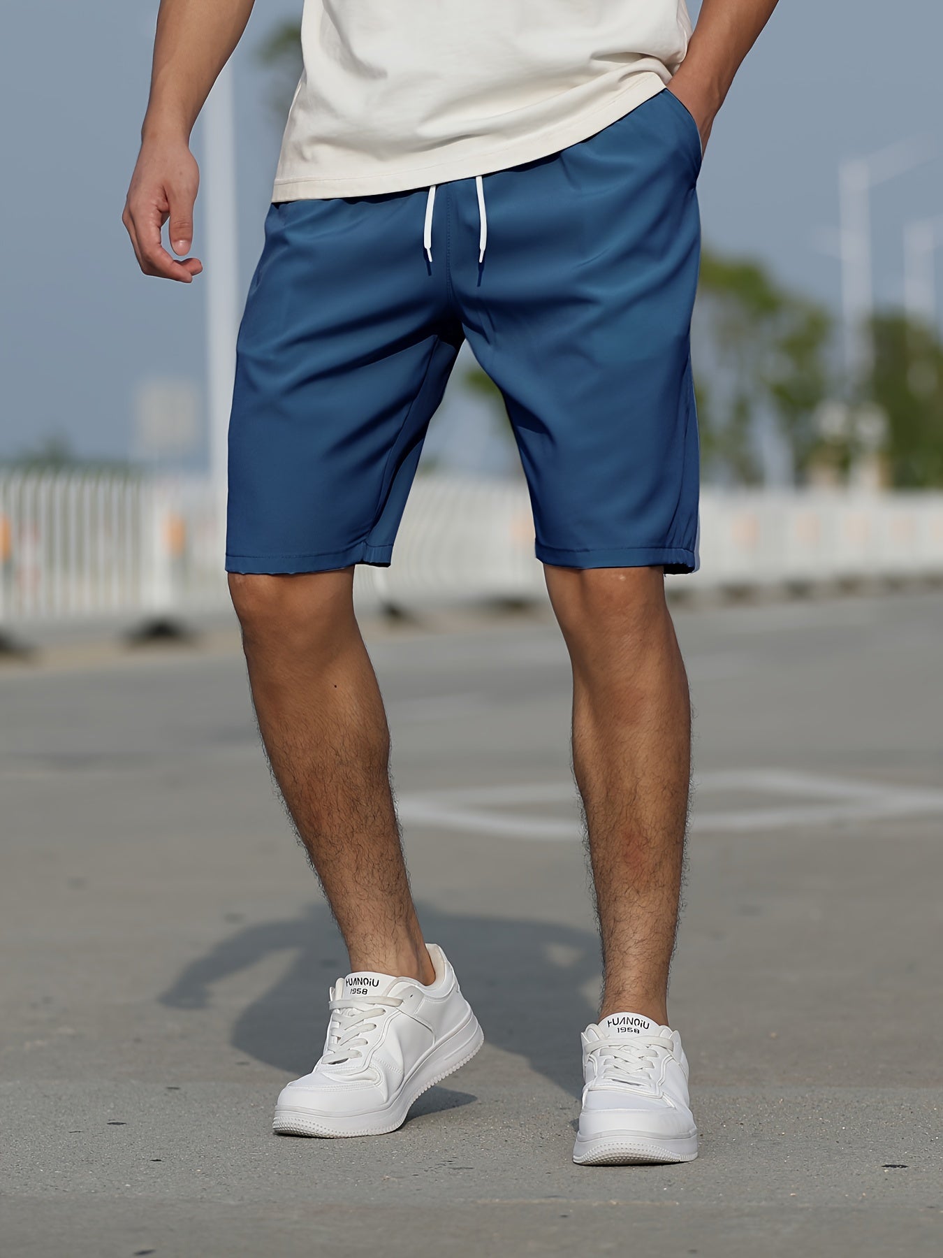 Casual Slightly Stretch Graphic Drawstring Shorts, Men's Clothes For Summer