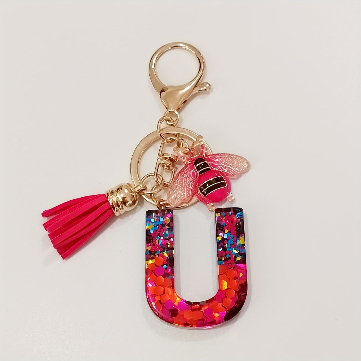 Dazzling Gift, Sparkling Alphabet Keychain with Sequin & Tassel - Mixed Colors, Geometric Design, Friendship Theme - Perfect for Bags & Gifts