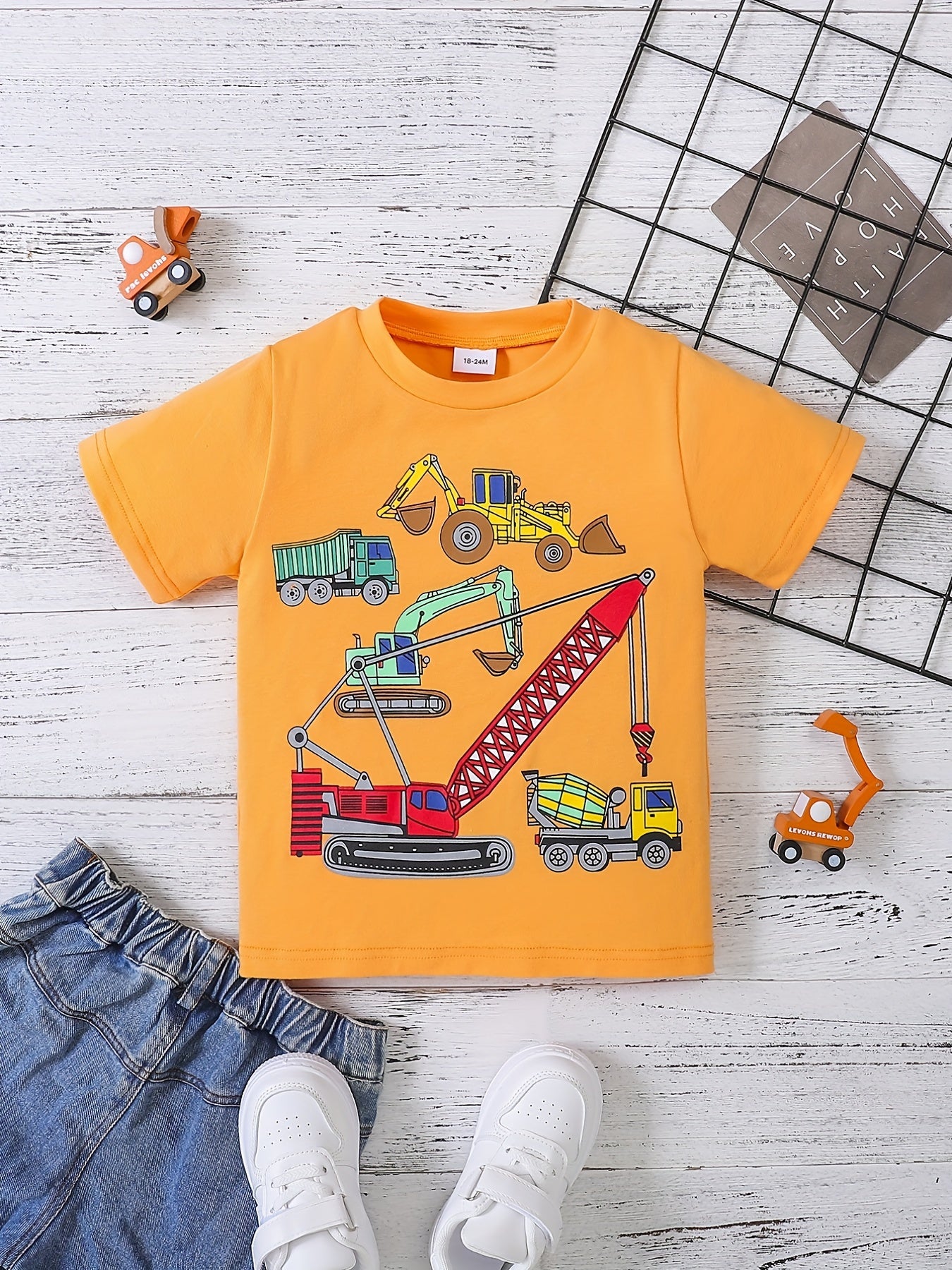 Excavator Print T-Shirt Boys Clothes Summer