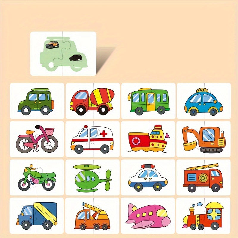 16pcs Toddler Puzzle Cards Toys for Kids Jigsaw Matching Game Education Toys Cartoon Shape Cognitive Training Gift