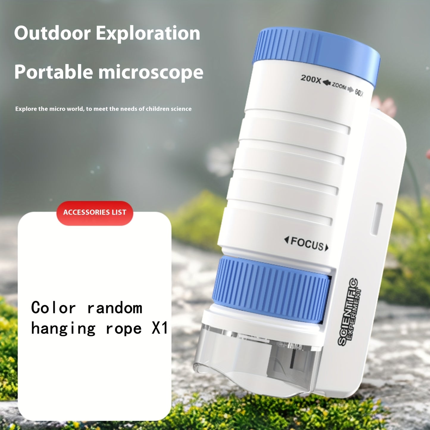 Handheld mini microscope toy with LED light amplification 60X-200X, a scientific toy for cultivating children's exploration of nature, easy to carry outdoors