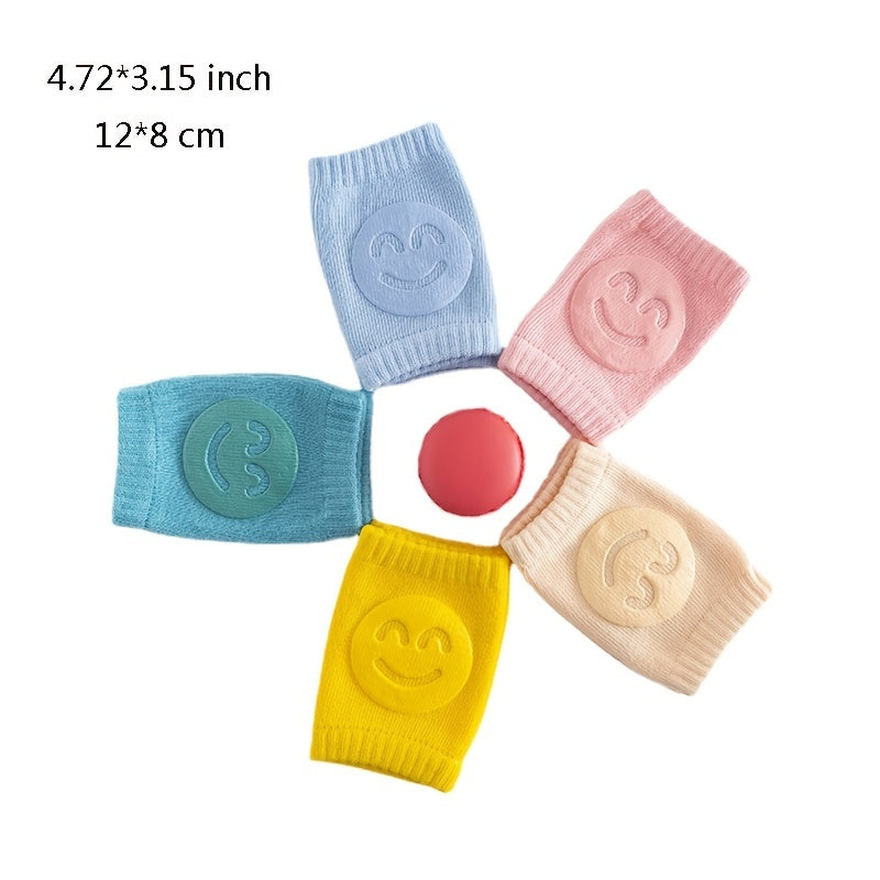 Toddler Knee & ElbOW Guards - Soft Pastel (Pink, Green, Blue, Beige, Yellow) with joyful Face Design - Non-Toxic, Protection for Crawling, Walking, Playground - Ideal for Babies & Kids 0-1 Years Old - Easy to Wear Everyday Knee and elbow pads, Crawling Sa