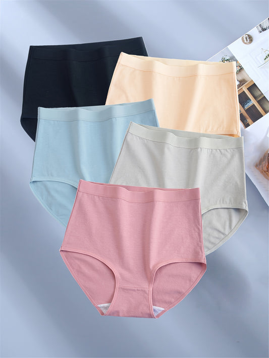 5pcs Solid Seamless Briefs, Simple Comfy Breathable Stretchy Intimates Panties, Women's Lingerie & Underwear