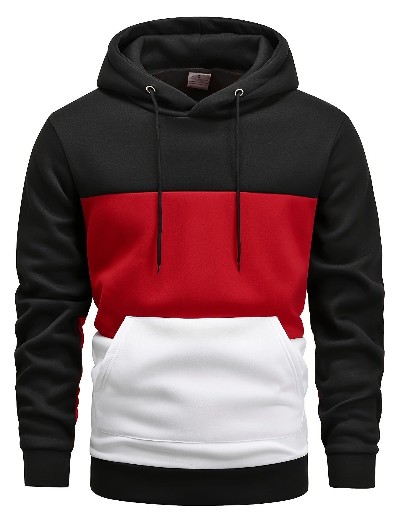 Men's Color Block Hoodie - Casual Pullover with Kangaroo Pocket, Long Sleeve, Polyester Blend, Machine Washable