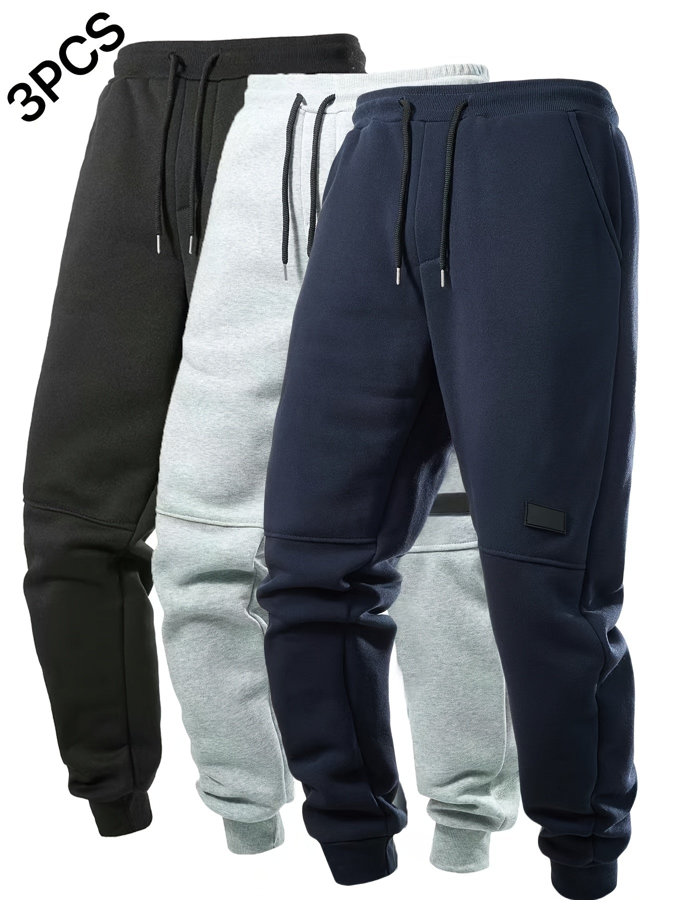3pcs Men'S Joggers with Elastic Waistband & Drawstring - Casual Solid Color Sweatpants, Regular Fit, Knee-Length, Comfortable for Fall/Winter, Jogging Pants, Jogging P, Everyday Sweatpants, Durable Sweatpants, Winter Joggers, Classic Joggers, Joggers