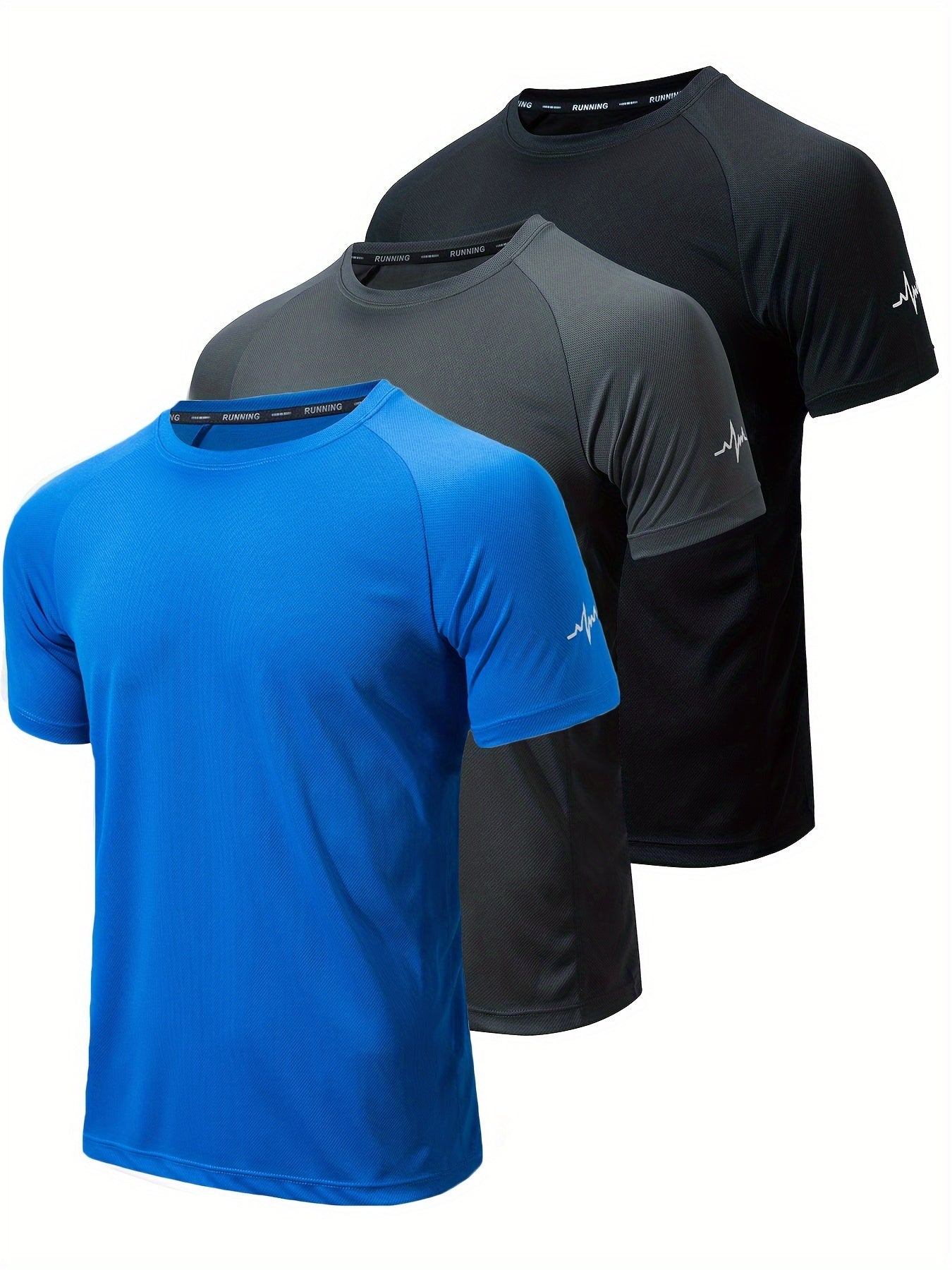 3pcs Men's Athletic Compression T-Shirts - Moisture-Wicking, Breathable Mesh Workout Shirts, Short Sleeve, Round Neck - Black, White, Camo Pattern - Perfect for Gym, Running & Training, Gym Wear | Round Neck Tee | Nontransparent Fabric, Workout Accessorie