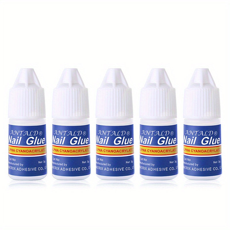 5 pcs Clear Nail Glue for Acrylic Nails - No Wipe Adhesive Gel for Rhinestone Gems and Press On Nails - Long-Lasting Manicure Solution, Without acetone