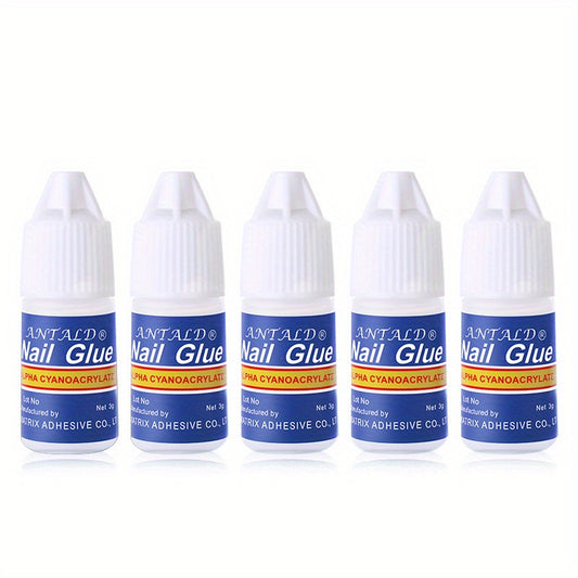 5 pcs Clear Nail Glue for Acrylic Nails - No Wipe Adhesive Gel for Rhinestone Gems and Press On Nails - Long-Lasting Manicure Solution, Without acetone