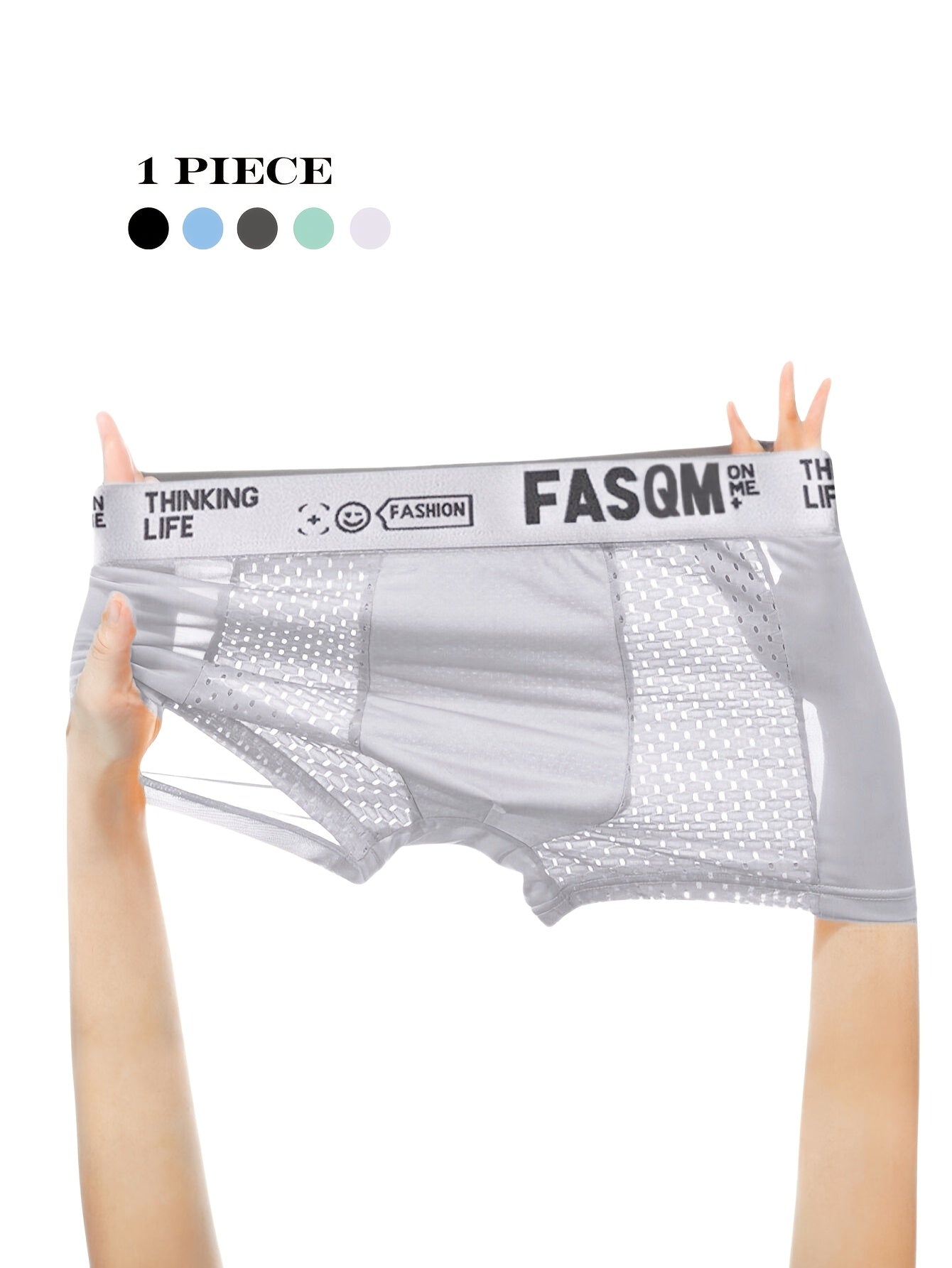 1pc Men'S Breathable Mesh Boxer Briefs, Polyester 93% Spandex 7% Stretch Underwear, Casual Alphabet Print with Contrast Mesh Detail, Sky Blue Black Deep Gray Options, 125gsm Knit Fabric