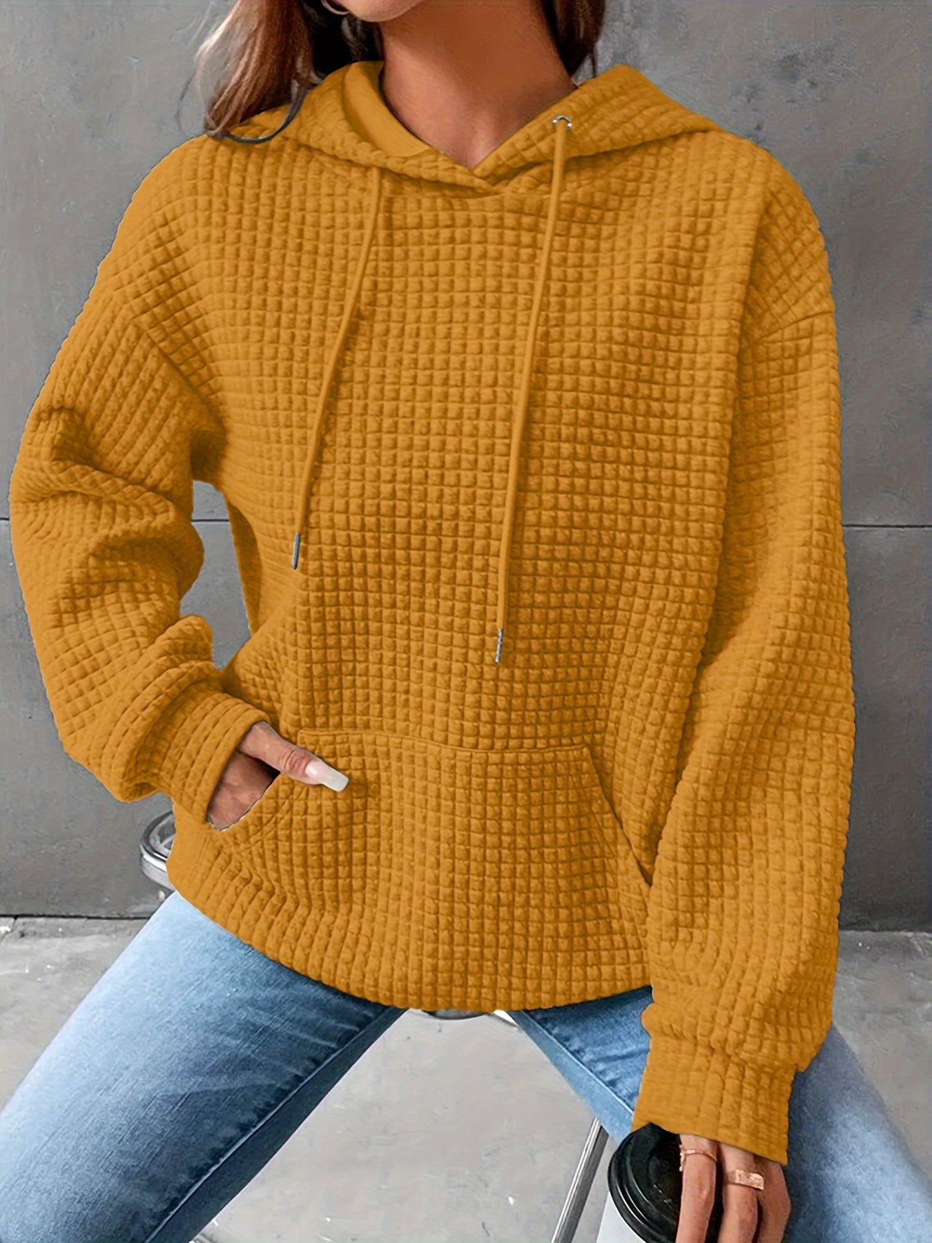 Plus Size - Women'S Plus Size Bright Orange Cable Hoodie - Cozy Loose Fit Pullover with Drawstring, Casual All-Season Wear, Casual Wear Hoodie | Cable Hoodie | Construction, Sweater Hoodie