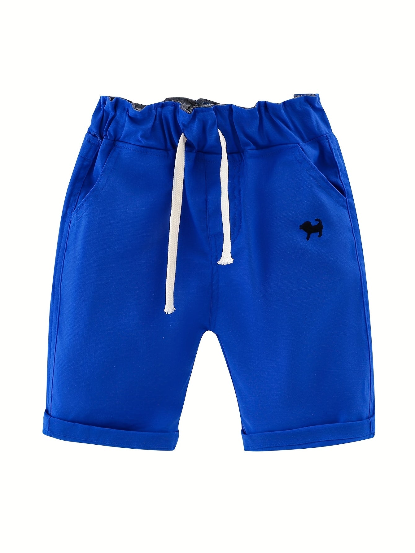 Boys' Summer Beach Shorts with Cartoon Embroidery - Lightweight Breathable Regular Fit Casual Swim Trunks, Non-Stretch Fabric for Poolside & Outdoor Play, Cute Shorts, Playful Design, Comfortable Fit, Perfect for Outdoor, for Outdoor, Outdoor Wear, Boys'
