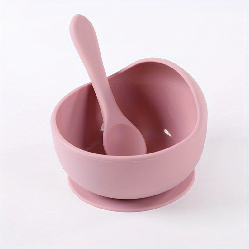 1 set of 2pcs silicone bowl spoon children's bowl, silicone suction cup, bowl spoon set, tableware, anti fall complementary food training bowl, children's bowl, silicone straw, bowl spoon set, tableware, integrated portable anti slip