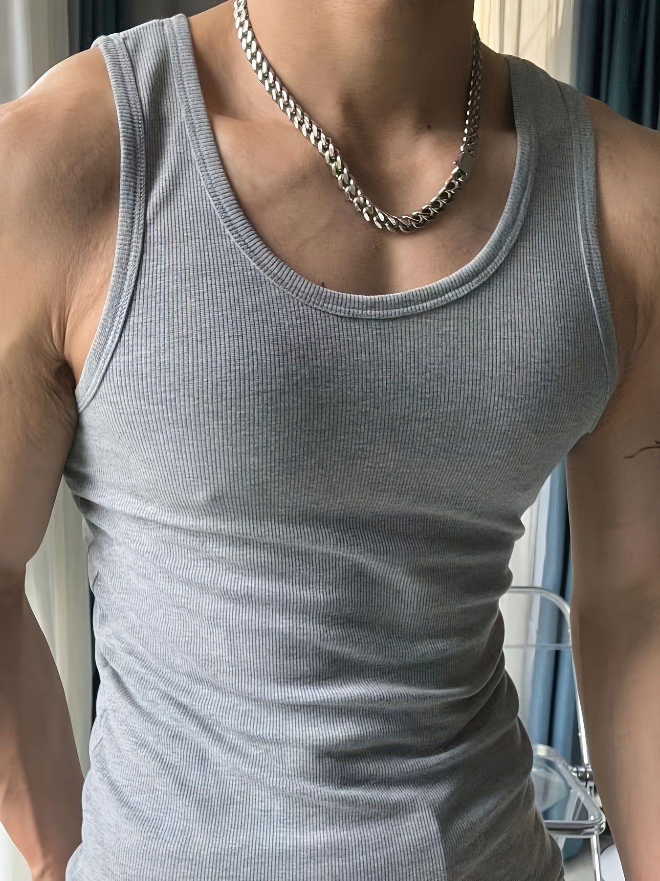 Men's Solid Tank Top, Active Quick Dry Breathable Crew Neck Sleeveless Shirt, Men's Clothing for Summer Outdoor