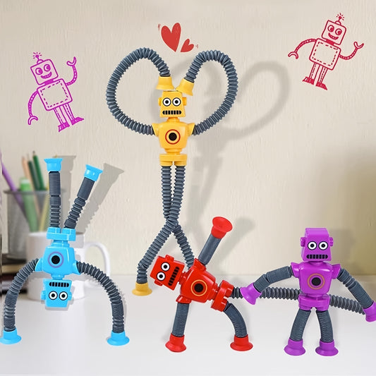 DIY Transforming Suction Cup Robot Toy for Youngsters 6-8 - Creative & Educational Sensory Play, Telescopic Pop Tube Design in Purple/Red/Blue/Yellow
