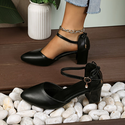 Elegant Women'S Pointed Toe Dress High Heels with Bowknot - Chunky Heel Sandals, Faux Cover, Golden Buckle Strap, Perfect for Summer, Travel, and Wedding Occasions, Wedding Sandals | Elegant High Heels | Synthetic Sandals, Dress Heel
