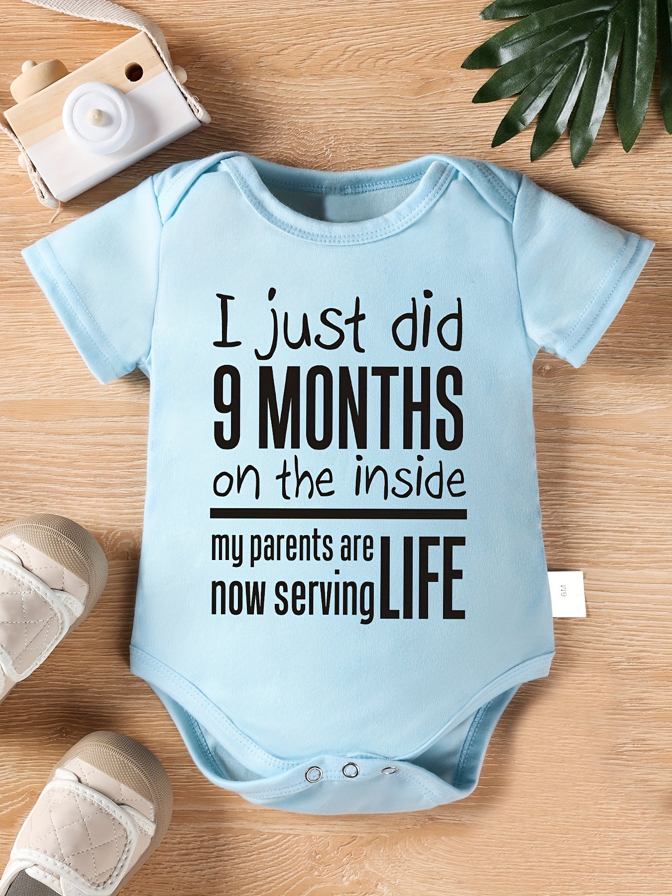 Baby Triangle Jumpsuit I Just Did 9 Months on The Inside My Parents Are Now Serving Life Letter Print Newborn Cute Short-Sleeved Romper Onesie, for Outdoor