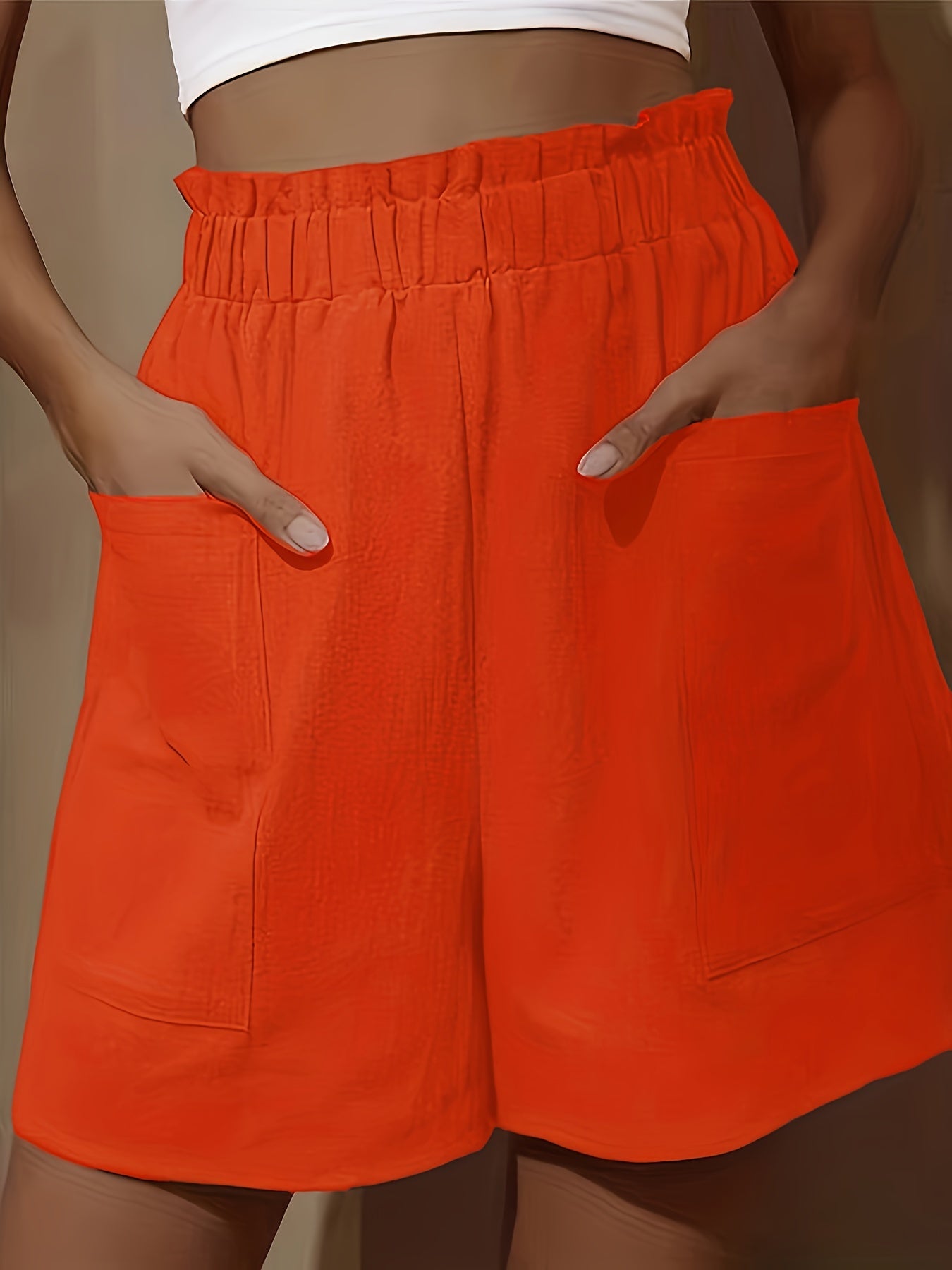 Plus Size Women's Summer Shorts - Middle Eastern-Inspired Ruffled Hem, Elastic Waistband, Side Pockets - Lightweight Fabric, Loose Fit Casual Shorts for Hot Weather, Cute Shorts, Comfortable Clothing, Flared Design, No Stretch Fabric, Semitransparent Mate