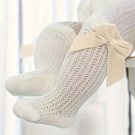 1 Pair Girls' Elegant Floral-like Bow accent - Breathable Openwork Stockings, All-Season Formal & Everyday Legwear - Easy On/Off for Toddlers & Kids (Hand Wash Only) - Birthday Party Outfit Essentials