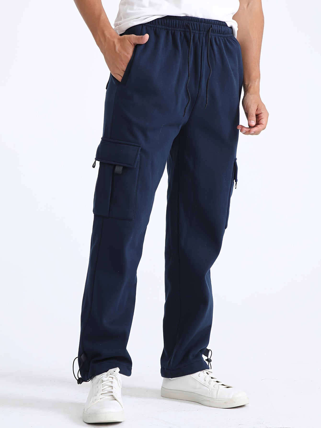 Men's Casual Cargo Pants with Multiple Pockets - Regular Fit Machine-Washable Navy Blue Trousers for Spring/Fall Outdoor & Casual Attire, Leisure Cargo Pants | Durable Cargo Material