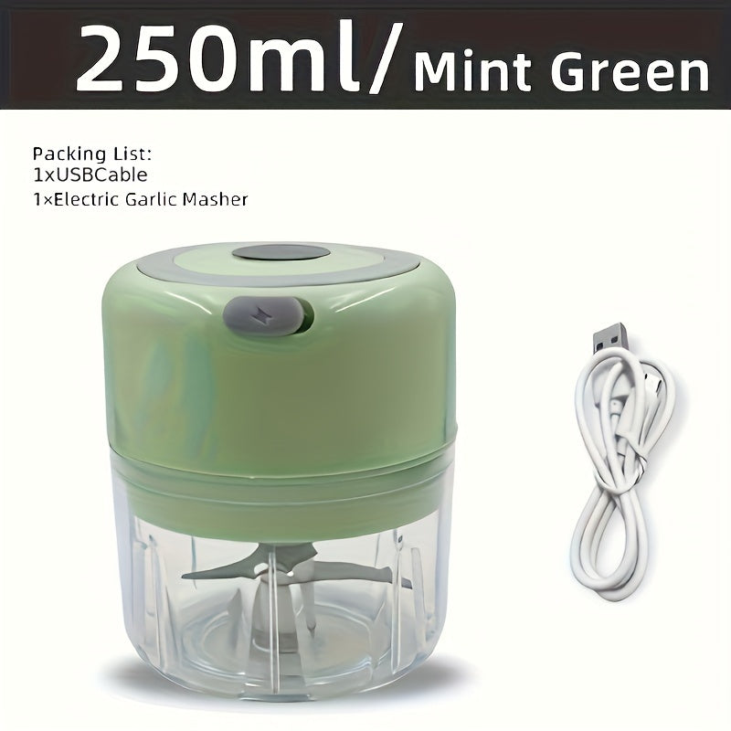 1pc RZSYZH 250ml USB Rechargeable Electric Food Processor - Stainless Steel Blades, Auto-Chopping, Multi-Color Kitchen Gadget for Smoothies, Dough Kneading & Meal Prep, Durable Plastic Body, Compact Design, Smoothie Maker, Sleek Appliance, Durable Constru