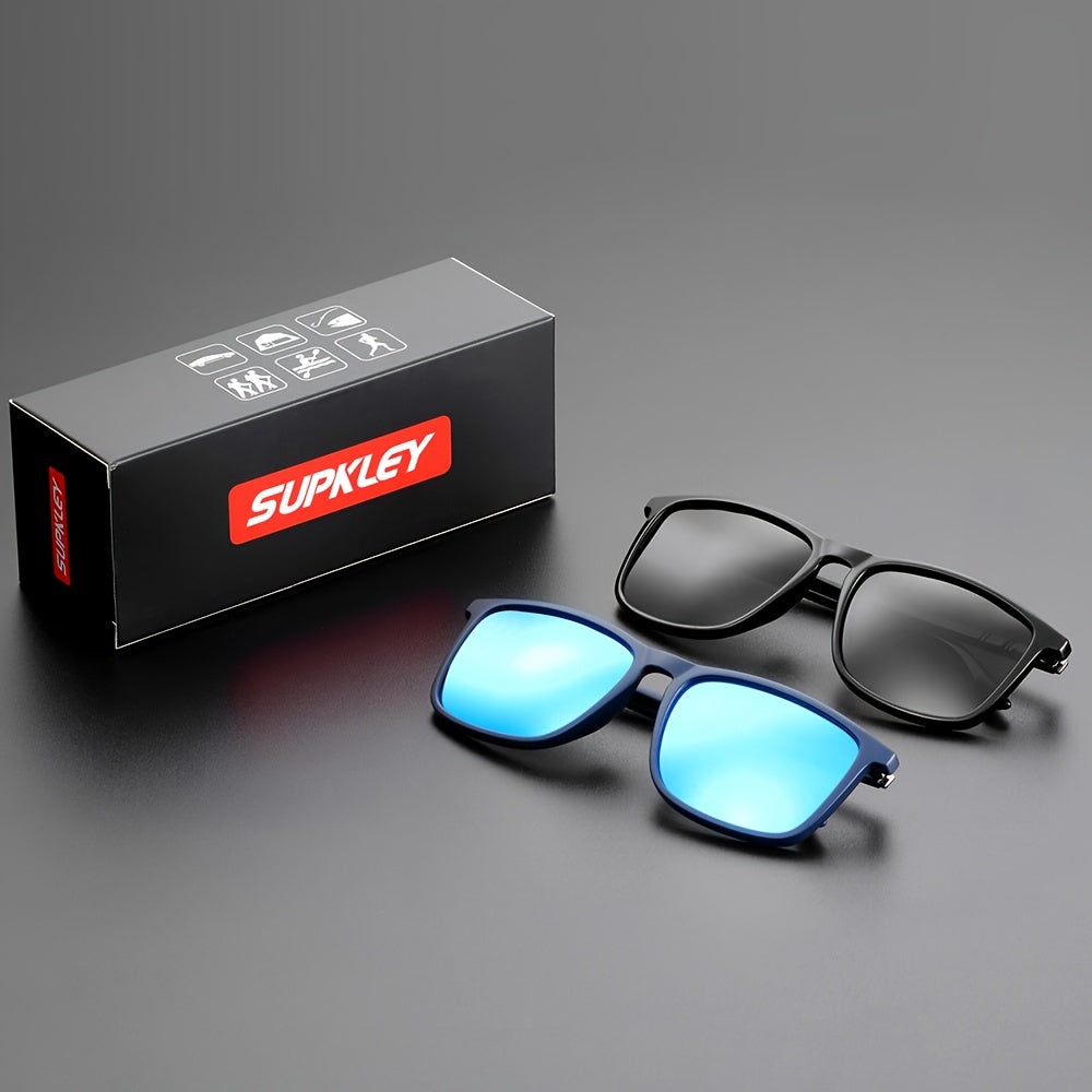 SUPKLEY Men'S Lightweight Polarized Sports Sunglasses - Square Frame, Blue Lenses, Includes Cleaning Cloth & Original Box for Outdoor Activities, Fishing, Hiking, Casual Wear, Hiking Eyewear, Modern Eyewear, Durable Eyewear