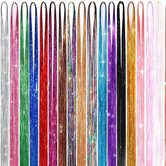 Sparkle Hair Tinsel Heat Resistant, Multi-color Colors 121.92 cm Glitter Fairy Hair Accessories Perfect for Christmas New Year Halloween Or Cosplay Party Hair Accessories for Women