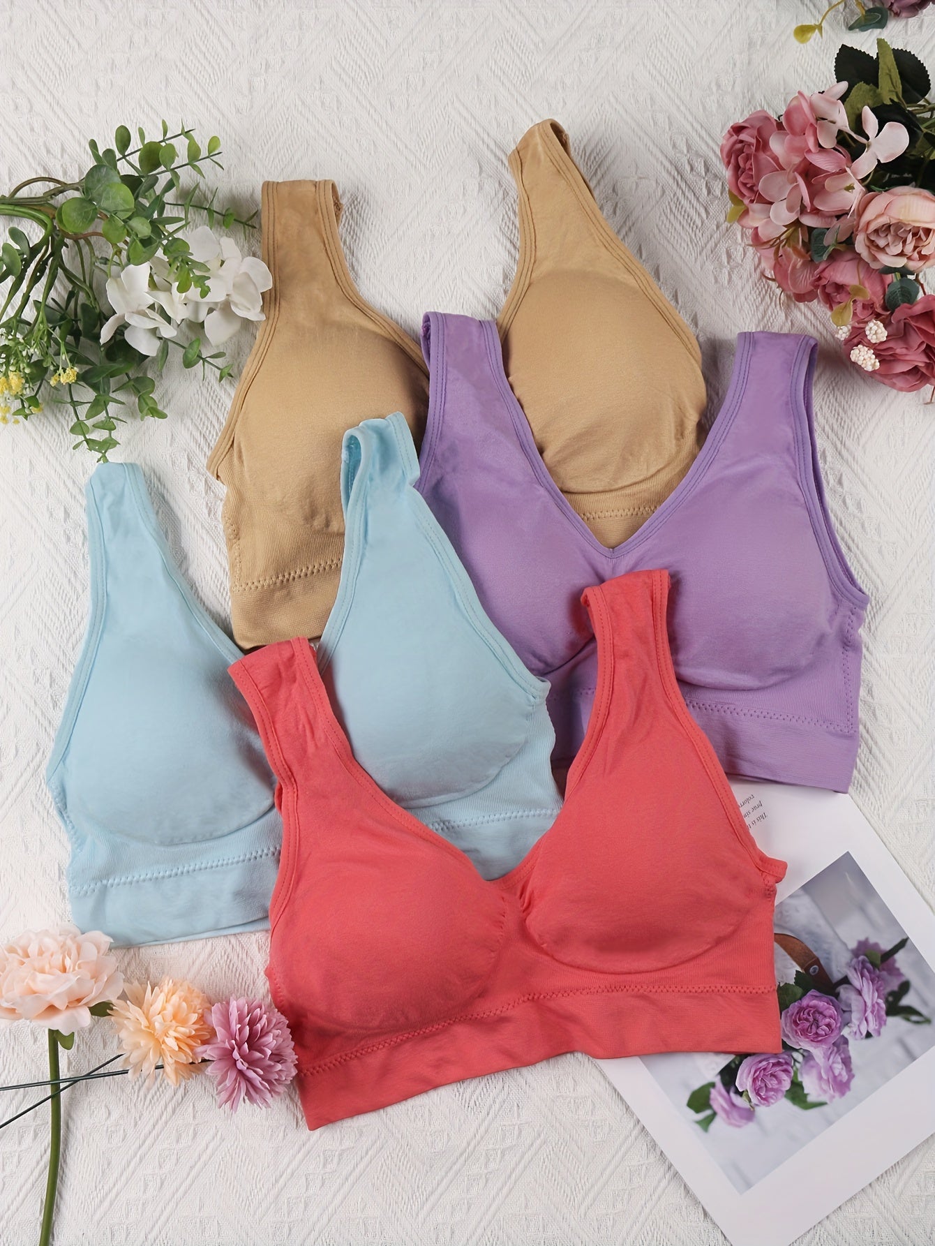 4pcs Plus Size Daily Vest Bra, Comfortable Breathable Elastic Bra, Women'S Underwear and Underwear