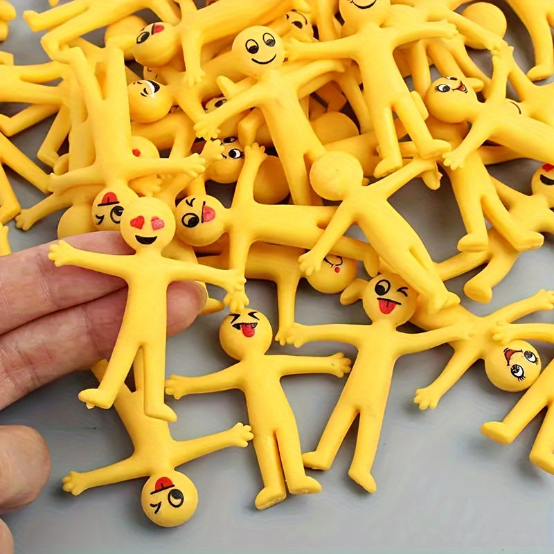 25pcs Stretchable Yellow Figure Toys - Cheerful Face Designs, Soft Rubber, Foldable for Christmas and Party Decorations, Party Decoration | Cheerful Design | Stretchable Material