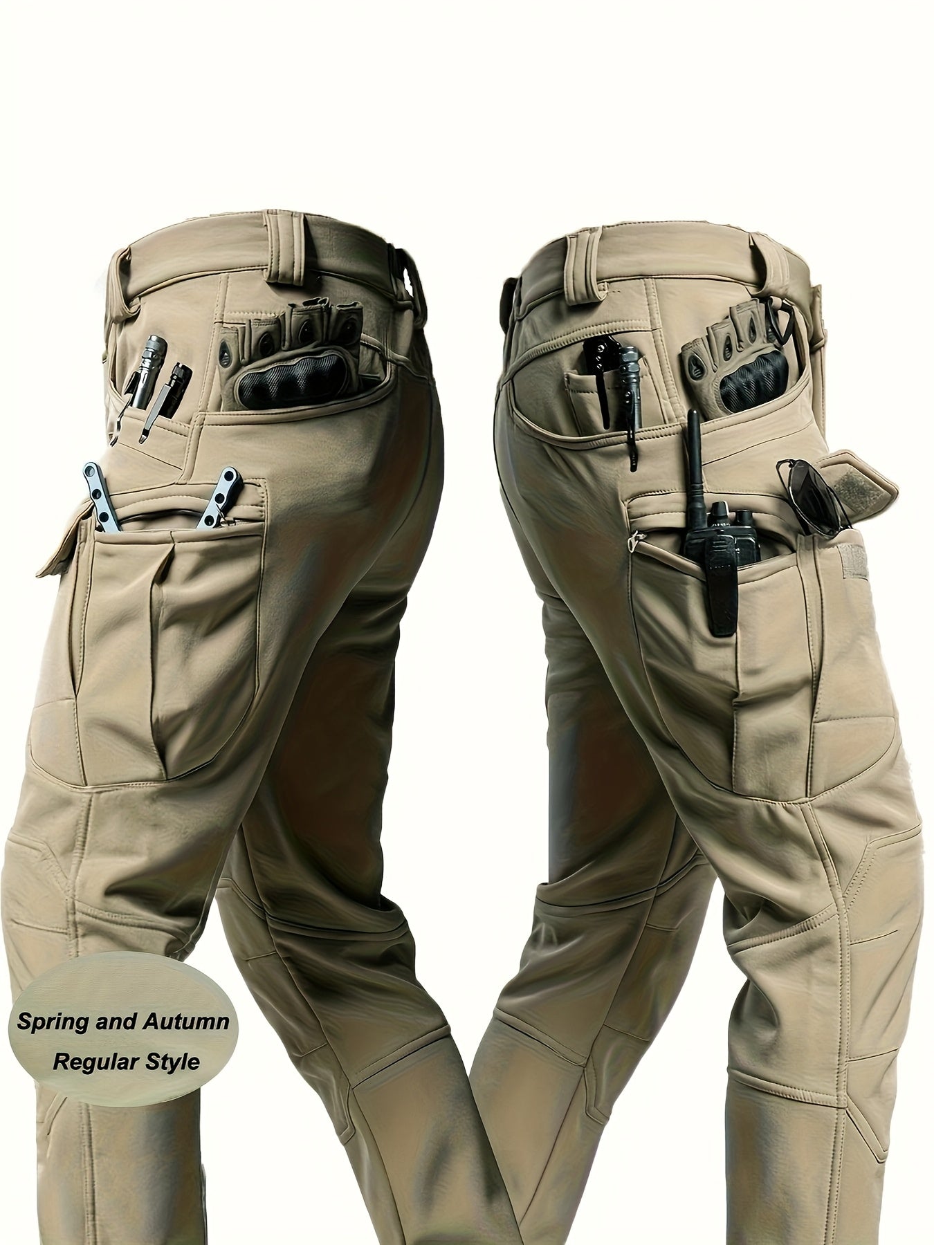 Men'S Stretchy Black Cargo Work Pants - Elastic Waist, Multi-Pocket Design for Hiking & Everyday Comfort, Durable & Comfort Fit, Outdoor Pants|Casual Cargo Pants|Glossy Finish Pant