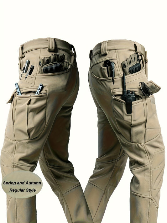 Men'S Stretchy Black Cargo Work Pants - Elastic Waist, Multi-Pocket Design for Hiking & Everyday Comfort, Durable & Comfort Fit, Outdoor Pants|Casual Cargo Pants|Glossy Finish Pant