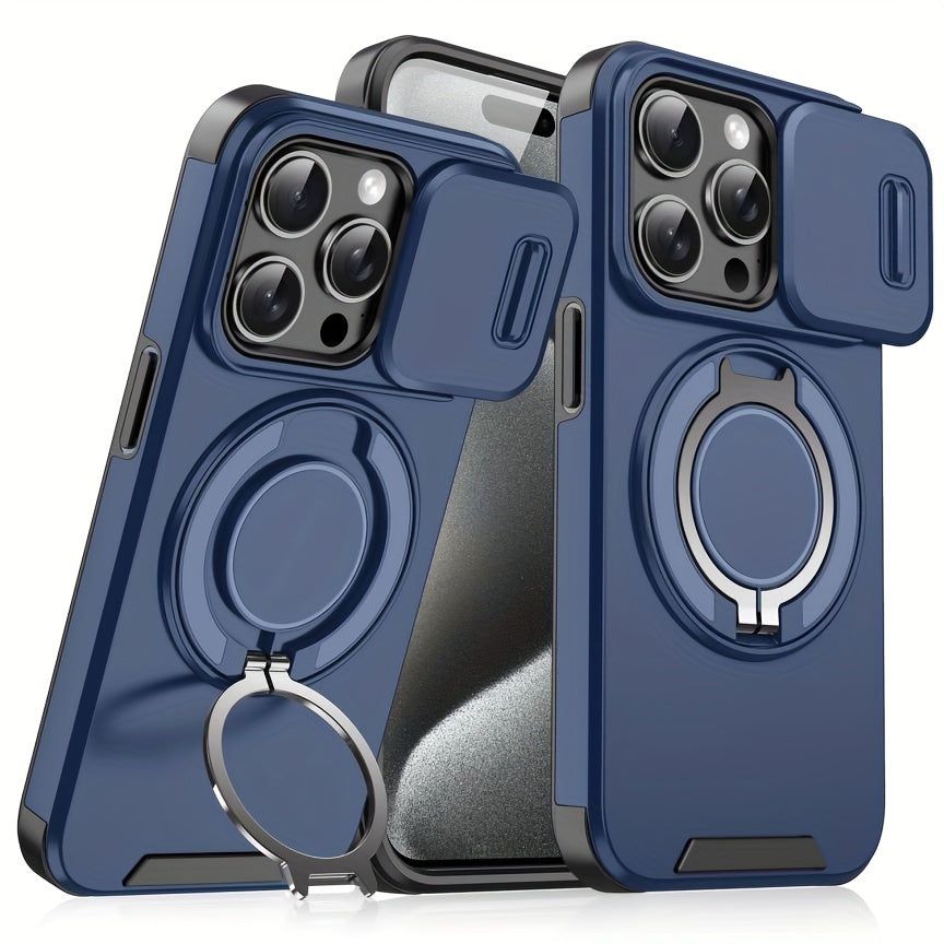 For iPhone 16/15/14/13/12/11/Pro/Max Pro/Plus Mobile Phone Case, with Sliding Camera Cover + [Full Camera Protection], with 360° Rotating Ring Bracket/Magnetic Car Bracket/Matte Texture Shockproof Mobile Phone Protective Case
