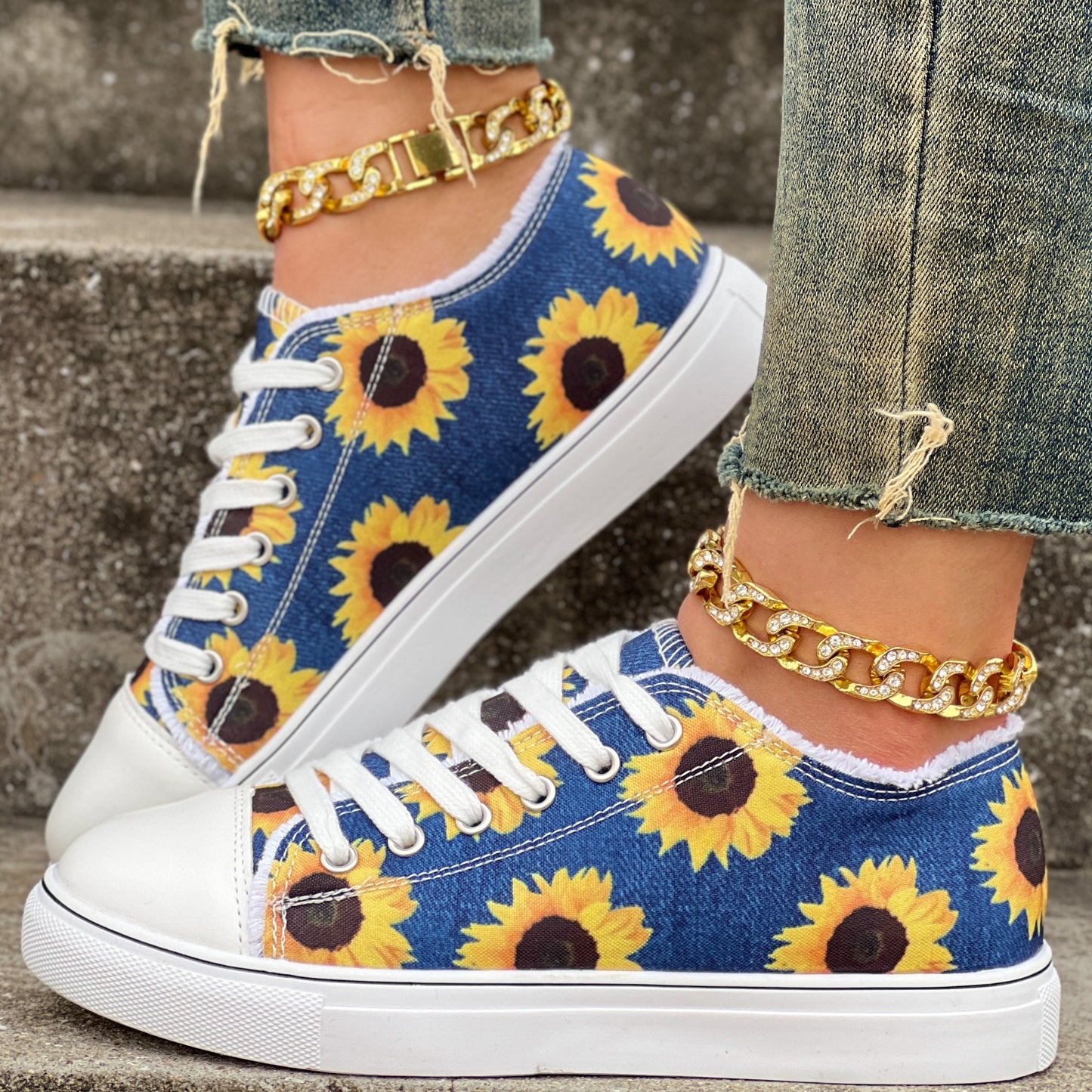 Fashion Printed Sun Flower Strap Casual Shoes