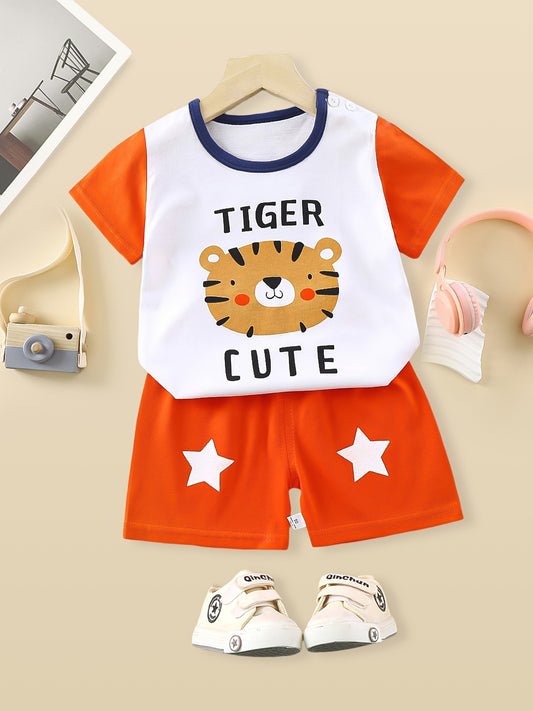 Boys Cartoon Off-road Truck "Ride Like The Wind" Casual Outfit Round Neck T-shirt & Shorts For Summer Boys Clothes