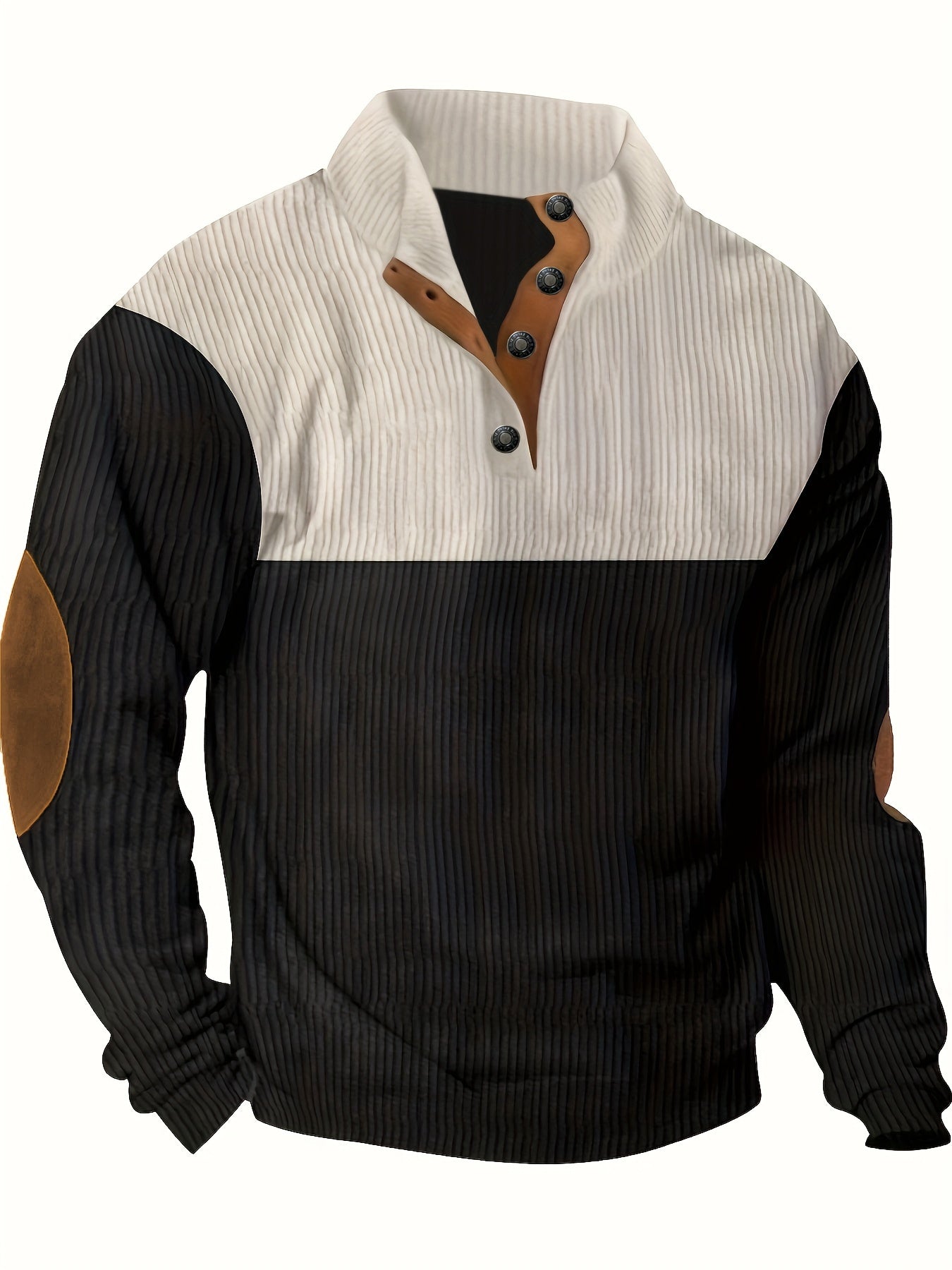 Retro Color Block Knitted Ribbed Sweater, Men's Casual Warm Mid Stretch Stand Collar Pullover Sweater For Men Fall Winter
