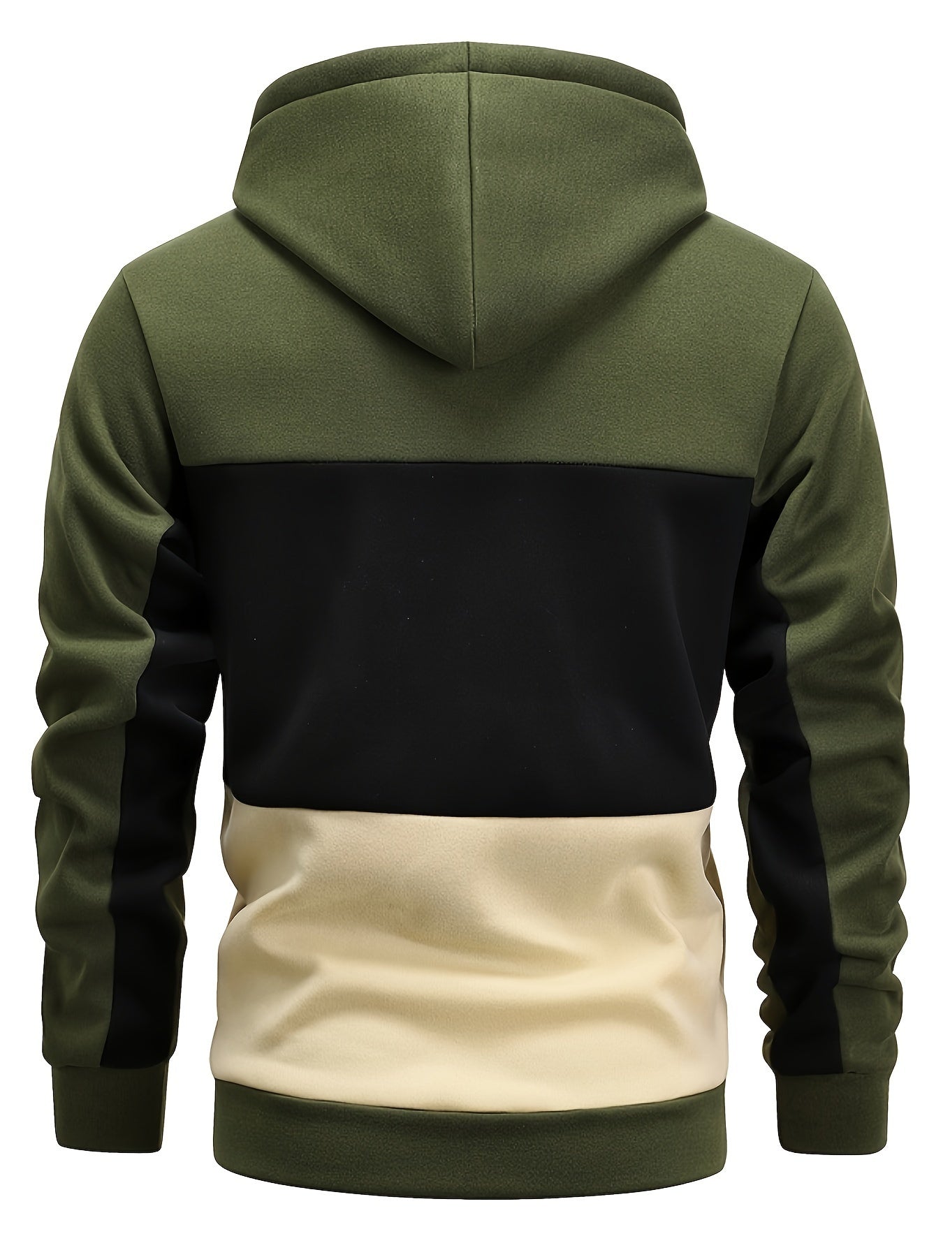 Men's Color Block Hoodie - Casual Pullover with Kangaroo Pocket, Long Sleeve, Polyester Blend, Machine Washable