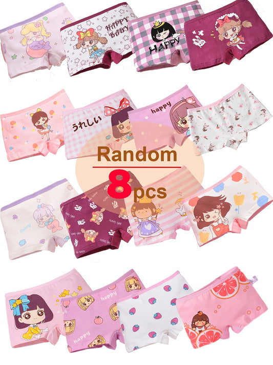 8-Pack VIFINE Girls' Soft Stretchy Boxer Briefs - Cute Cartoon Animal & Floral Patterns, Assorted Colors, Comfortable Underwear for Youngsters & Youngsters, Youngsters Underwear, Playful Youngsters' Apparel, Comfortable Fit