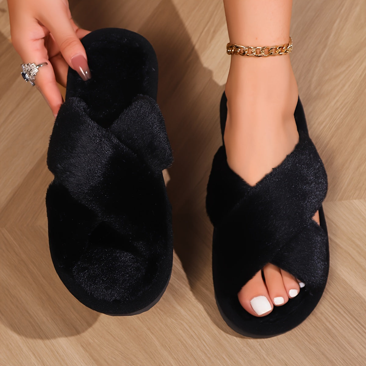 Women's Plush Cross-Strap Slip-On Slippers with Non-Slip EVA Sole - All-Season Indoor/Outdoor House Shoes for Home, Postpartum & Casual Wear (Pink/White/Black/Lavender), Ladies Slippers, Soft Plush Design, Fabric Upper And Insole