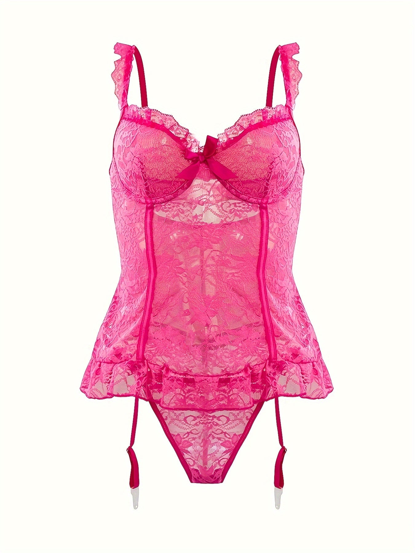 Spring and Summer New European and American Style High-end Lace Underwear Set for Women, Sexy Pajamas, Hollowed-out + Sexy Thong + Stockings = 3pcs Set (with Steel Ring) [Big Hit]
