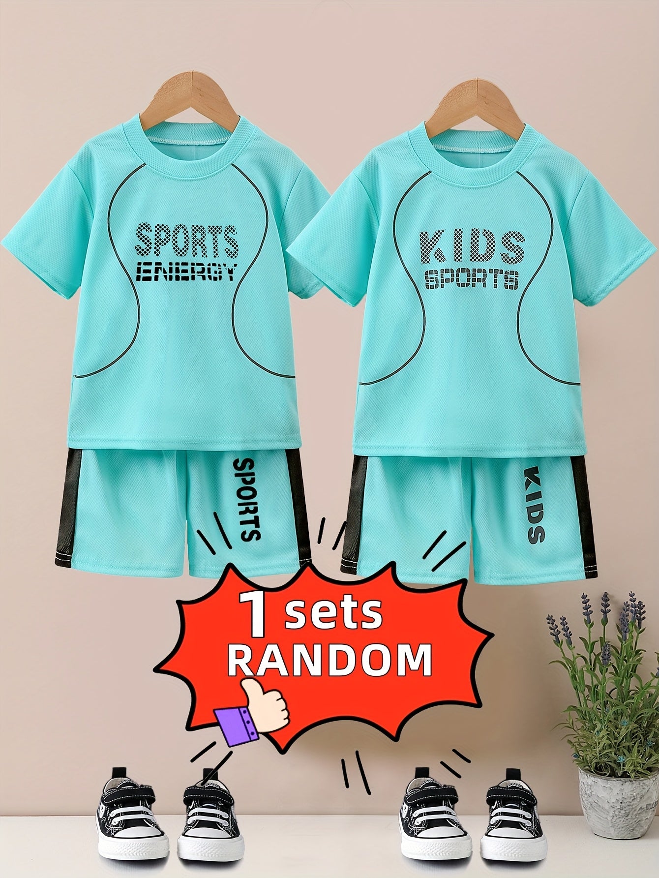 Two-piece Children's Quick-drying Sports Suit, Short-sleeved Shorts, KIDS SPORTS Letter Printed T-shirt, Lightweight And Comfortable, Quick-drying Fabric, Sports Suit