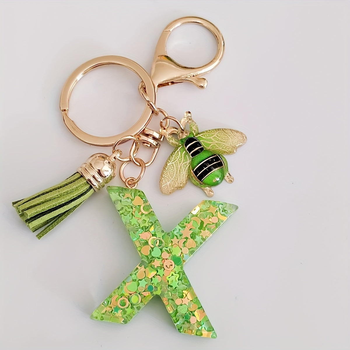 Dazzling Gift, Sparkling Alphabet Keychain with Sequin & Tassel - Mixed Colors, Geometric Design, Friendship Theme - Perfect for Bags & Gifts