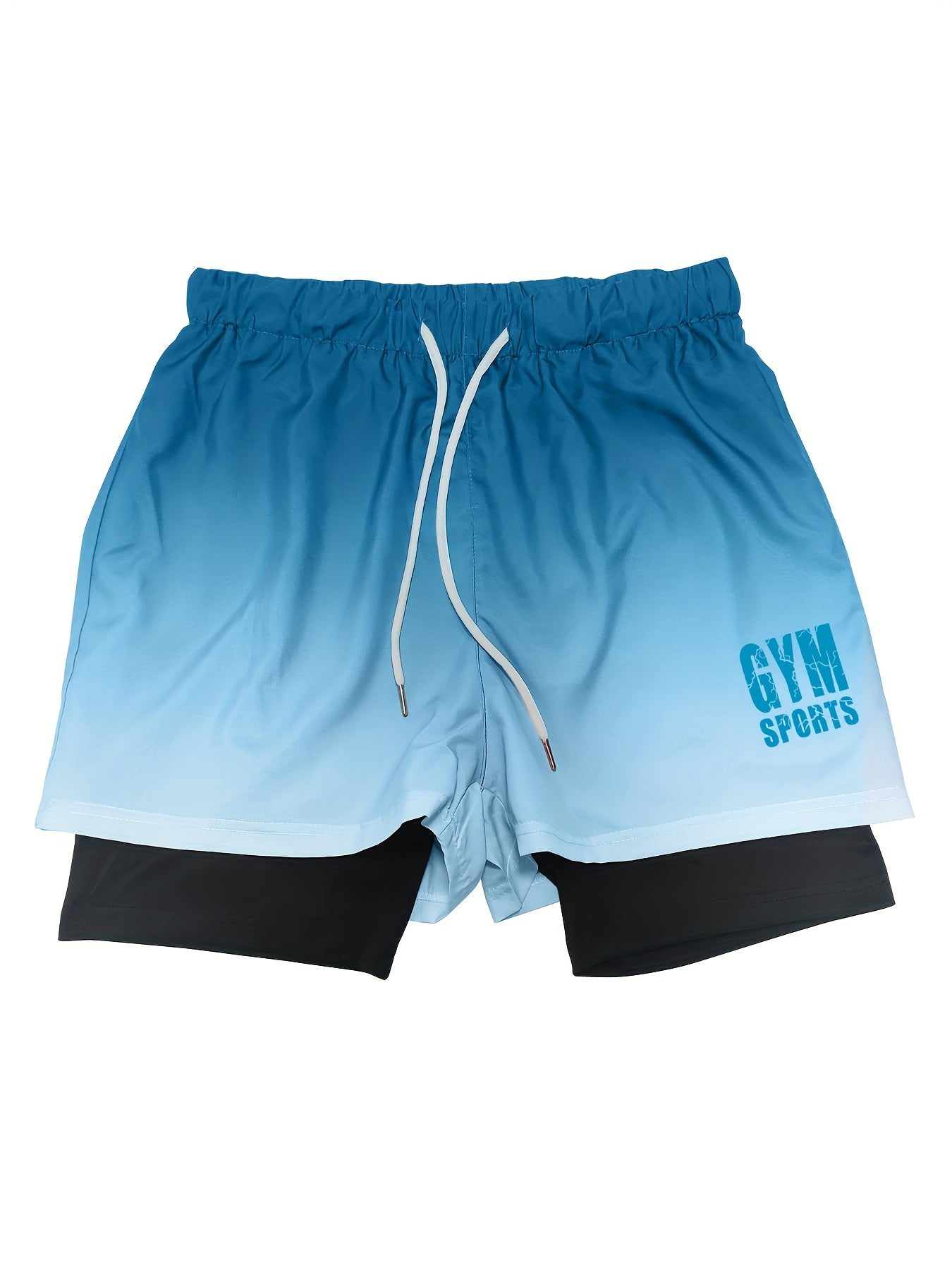 Men's Gradient Athletic Shorts - Summer Outdoor Sports, Adjustable Drawstring Waist, Breathable Mesh Lining, Black to Gray with "NO Fear NO Limits" Design, Comfortable for Active Wear