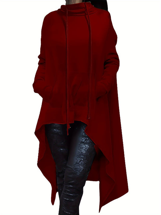Plus Size Women's Oversized Hoodie - High Neck Long Sleeve Pullover Sweatshirt with Drop Shoulder & Flared Hem, Cozy Fall Winter Casual Clothing, Machine Washable